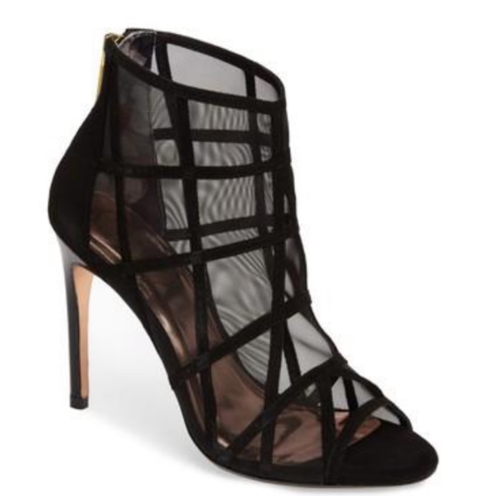 Ted Baker XSTAL Black Mesh Peep Toe Ankle Boots 39.5